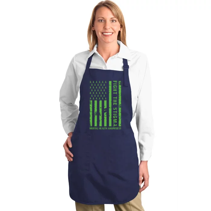 Fight The Stigma Mental Health Awareness Green Usa Flag Full-Length Apron With Pocket