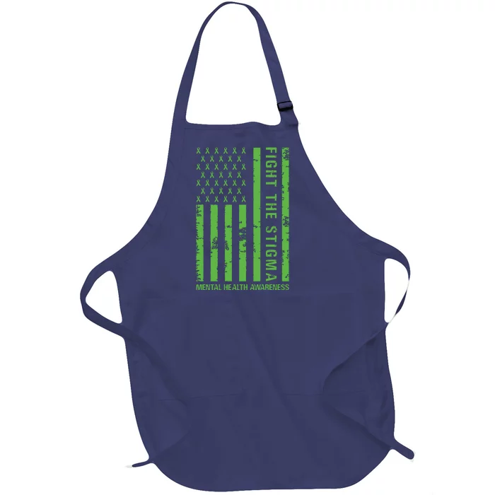 Fight The Stigma Mental Health Awareness Green Usa Flag Full-Length Apron With Pocket