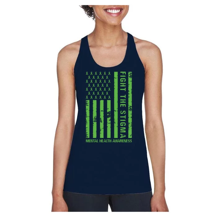 Fight The Stigma Mental Health Awareness Green Usa Flag Women's Racerback Tank