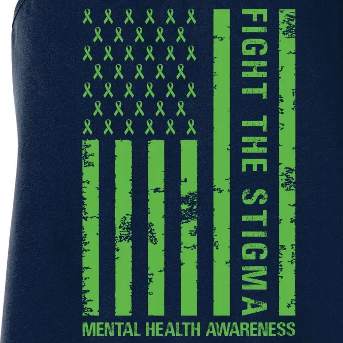 Fight The Stigma Mental Health Awareness Green Usa Flag Women's Racerback Tank