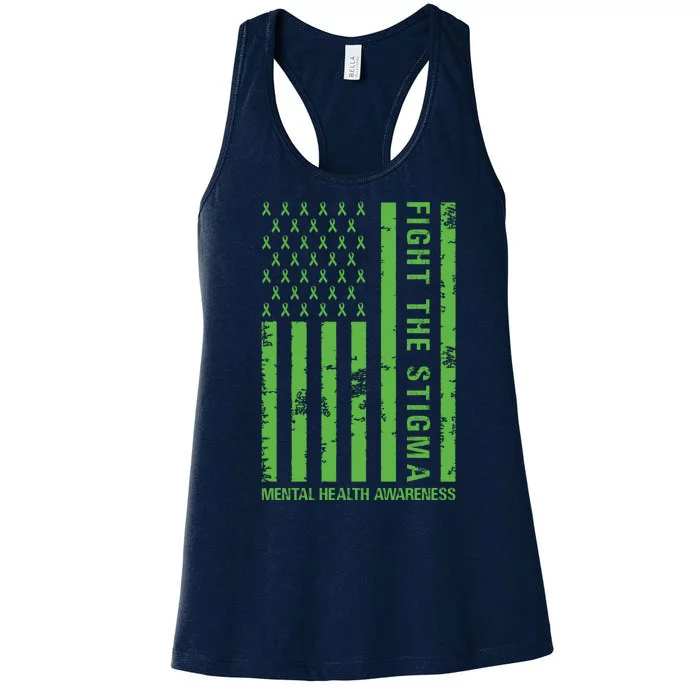 Fight The Stigma Mental Health Awareness Green Usa Flag Women's Racerback Tank