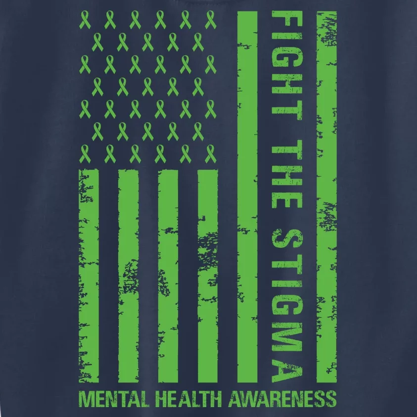 Fight The Stigma Mental Health Awareness Green Usa Flag Kids Sweatshirt