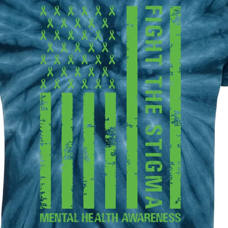 Fight The Stigma Mental Health Awareness Green Usa Flag Kids Tie-Dye T-Shirt