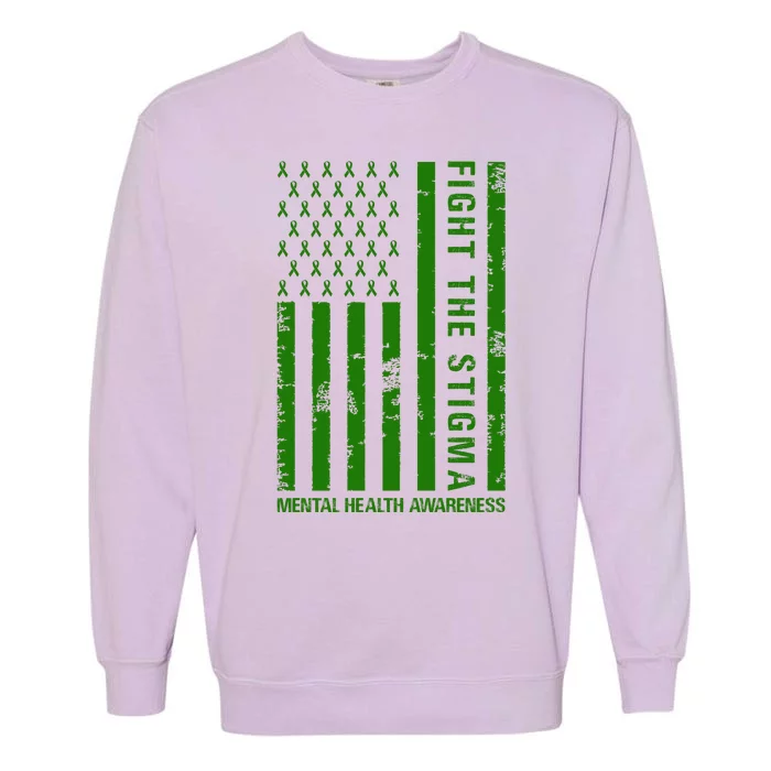 Fight The Stigma Mental Health Awareness Green Usa Flag Garment-Dyed Sweatshirt