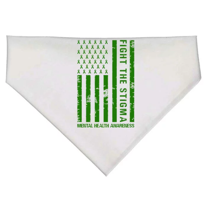 Fight The Stigma Mental Health Awareness Green Usa Flag USA-Made Doggie Bandana