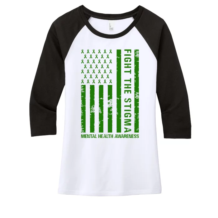 Fight The Stigma Mental Health Awareness Green Usa Flag Women's Tri-Blend 3/4-Sleeve Raglan Shirt