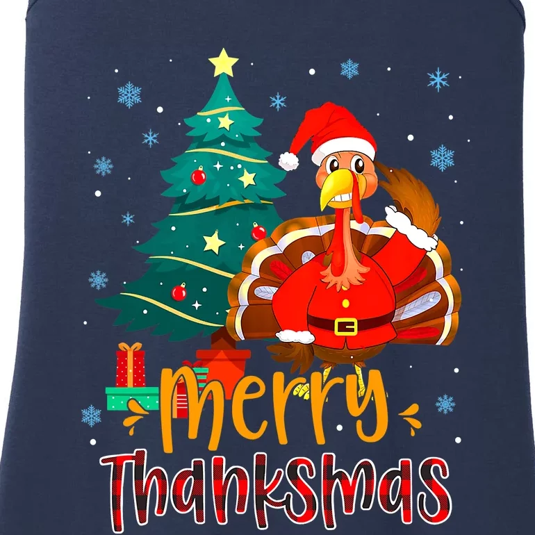 Funny Turkey Santa Merry Thanksmas Christmas Thanksgiving Ladies Essential Tank