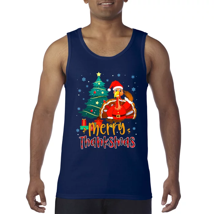 Funny Turkey Santa Merry Thanksmas Christmas Thanksgiving Tank Top