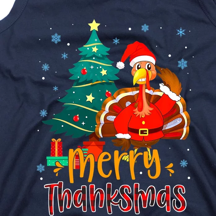 Funny Turkey Santa Merry Thanksmas Christmas Thanksgiving Tank Top