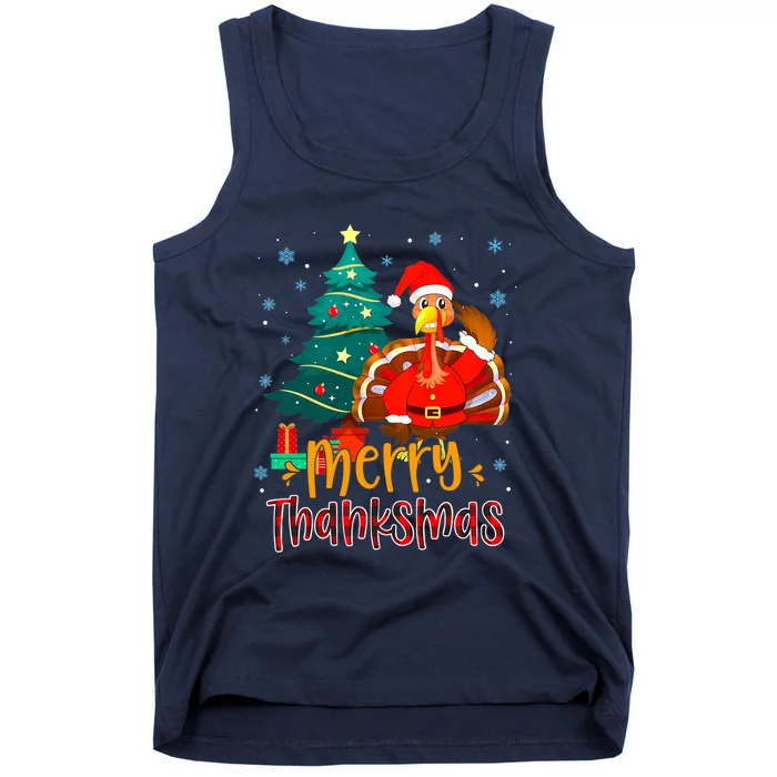 Funny Turkey Santa Merry Thanksmas Christmas Thanksgiving Tank Top