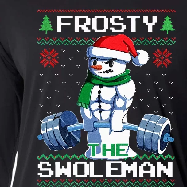 Frosty The Swoleman Ugly Christmas Sweater Funny Snowman Gym Cooling Performance Long Sleeve Crew