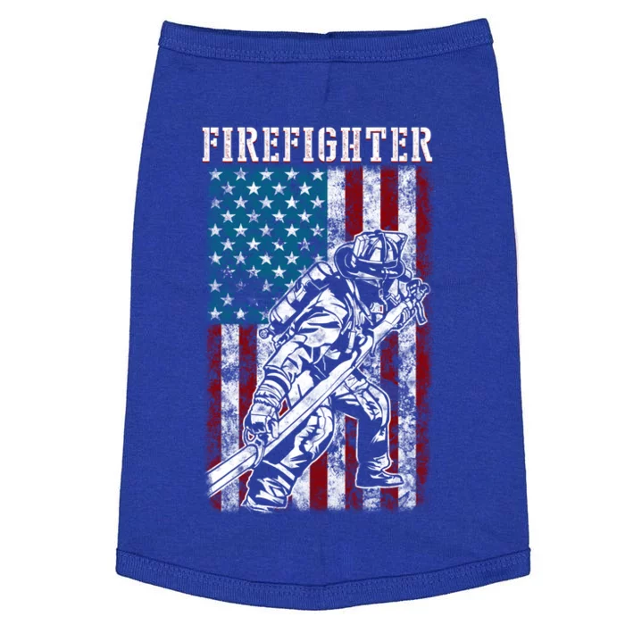 Fire Tattered Stripes Patriotic Firefighter American Flag Gift Doggie Tank