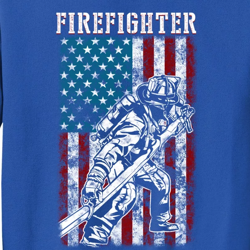 Fire Tattered Stripes Patriotic Firefighter American Flag Gift Tall Sweatshirt