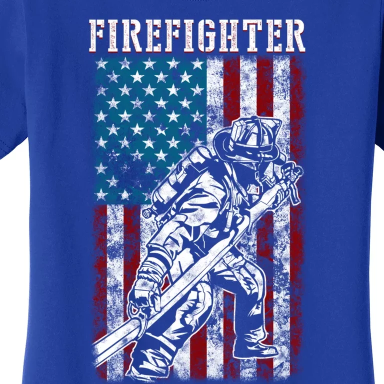 Fire Tattered Stripes Patriotic Firefighter American Flag Gift Women's T-Shirt