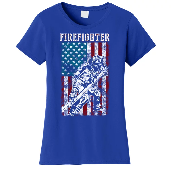 Fire Tattered Stripes Patriotic Firefighter American Flag Gift Women's T-Shirt