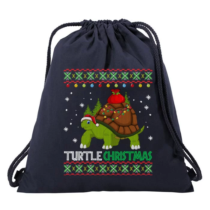 Funny Turtle Santa Ugly Christmas Gift Meaningful Gift Drawstring Bag