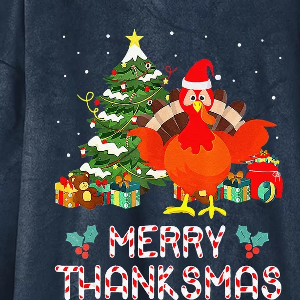 Funny Turkey Santa Merry Thanksmas Christmas Thanksgiving Hooded Wearable Blanket