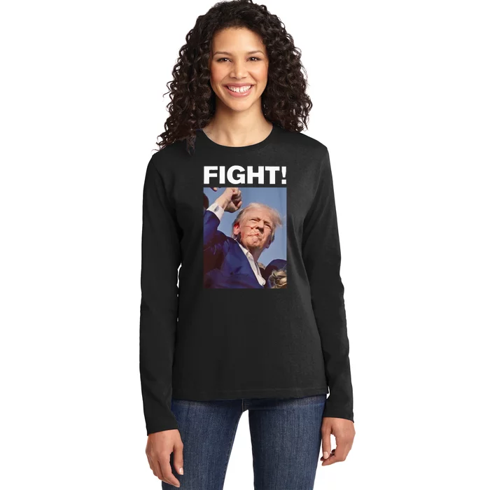 Fight! Trump Shot Trump Rally Ladies Long Sleeve Shirt