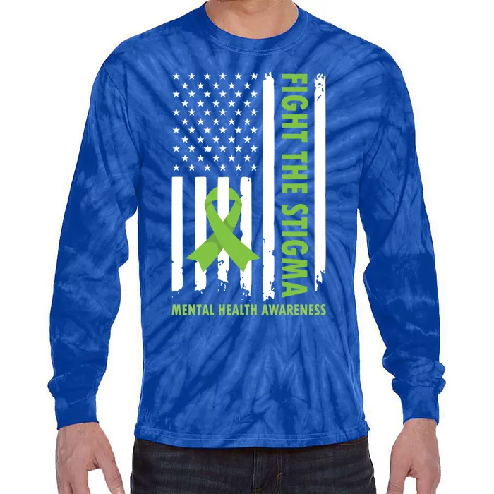 Fight The Stigma Usa Flag Tal Health Awareness Great Gift Tie-Dye Long Sleeve Shirt