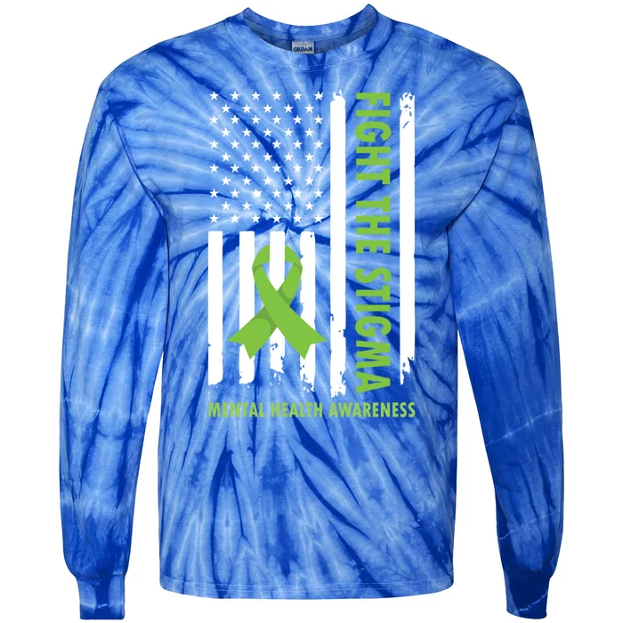 Fight The Stigma Usa Flag Tal Health Awareness Great Gift Tie-Dye Long Sleeve Shirt