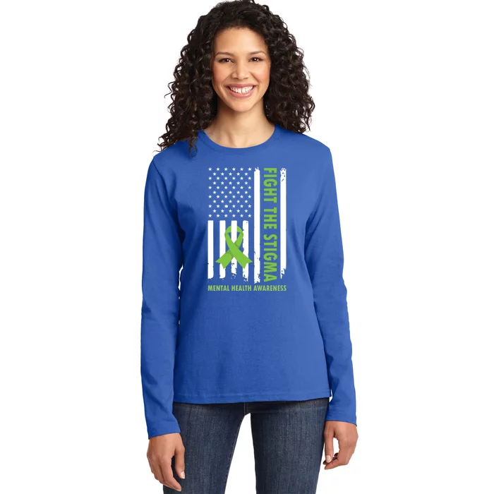 Fight The Stigma Usa Flag Tal Health Awareness Great Gift Ladies Long Sleeve Shirt