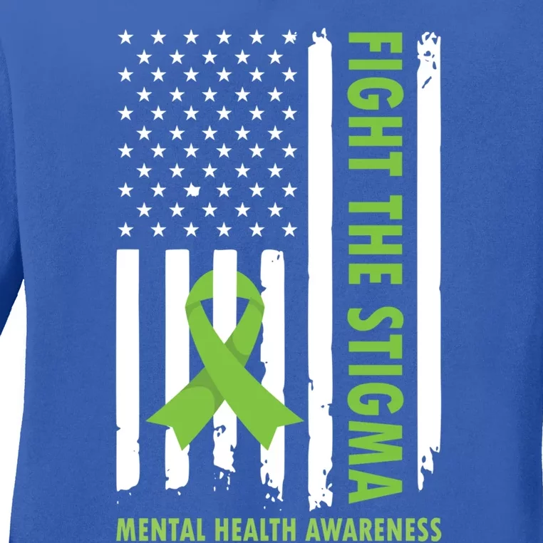 Fight The Stigma Usa Flag Tal Health Awareness Great Gift Ladies Long Sleeve Shirt