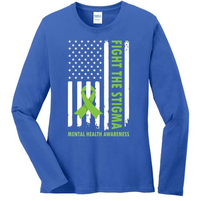 Fight The Stigma Usa Flag Tal Health Awareness Great Gift Ladies Long Sleeve Shirt