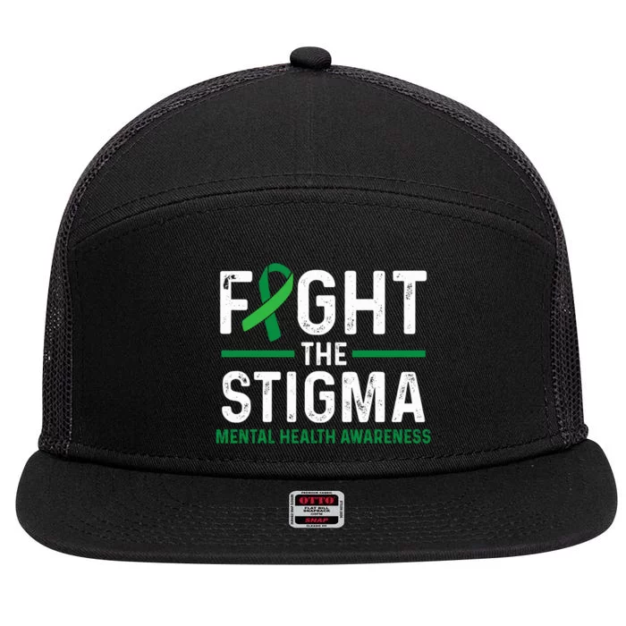 Fight The Stigma Mental Health Awareness Green Ribbon 7 Panel Mesh Trucker Snapback Hat