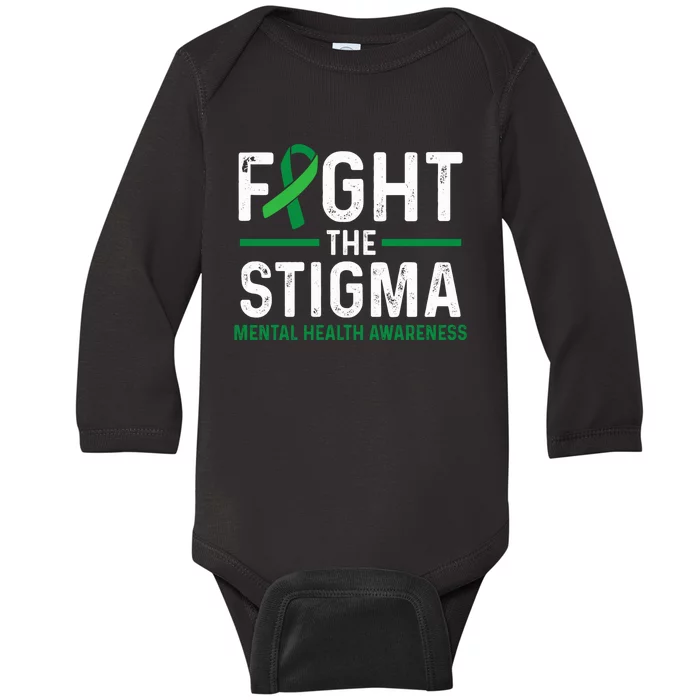 Fight The Stigma Mental Health Awareness Green Ribbon Baby Long Sleeve Bodysuit