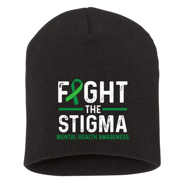 Fight The Stigma Mental Health Awareness Green Ribbon Short Acrylic Beanie