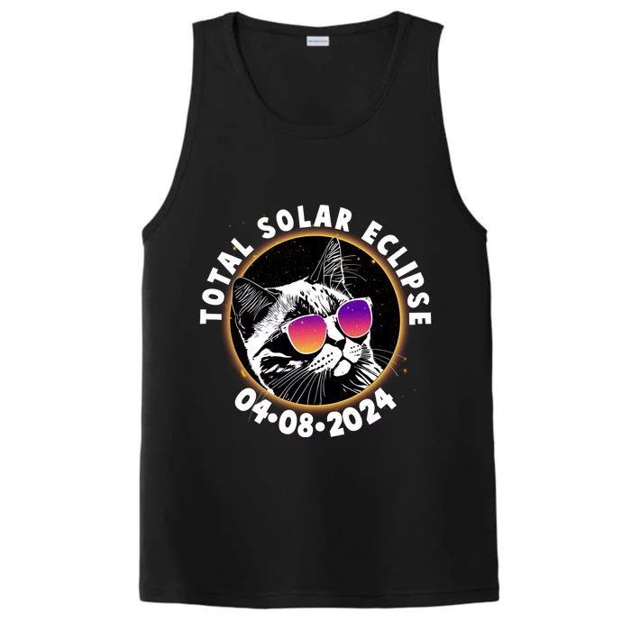 Funny Total Solar Eclipse April 8 2024 Sunglasses Cat Performance Tank