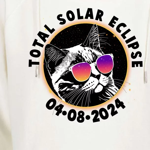 Funny Total Solar Eclipse April 8 2024 Sunglasses Cat Womens Funnel Neck Pullover Hood