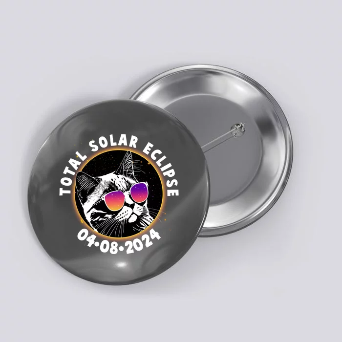 Funny Total Solar Eclipse April 8 2024 Sunglasses Cat Button