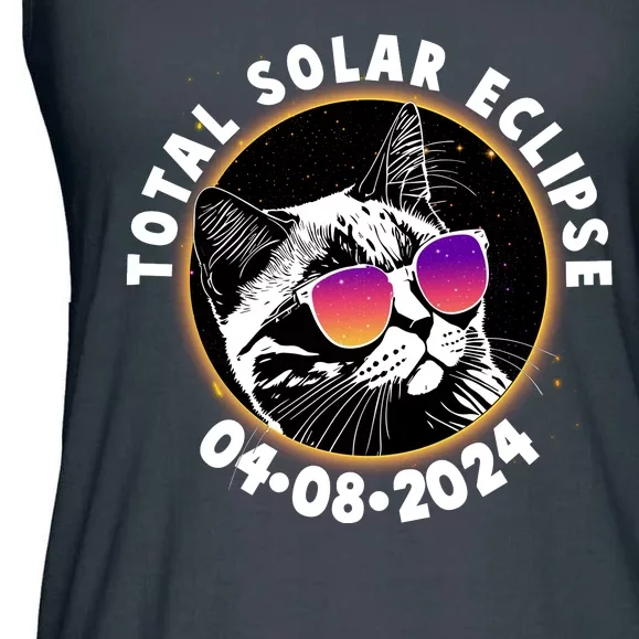 Funny Total Solar Eclipse April 8 2024 Sunglasses Cat Ladies Essential Flowy Tank