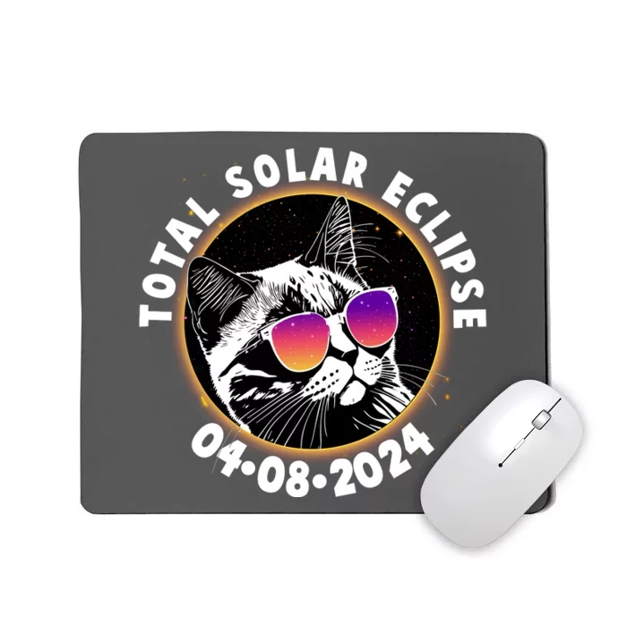 Funny Total Solar Eclipse April 8 2024 Sunglasses Cat Mousepad