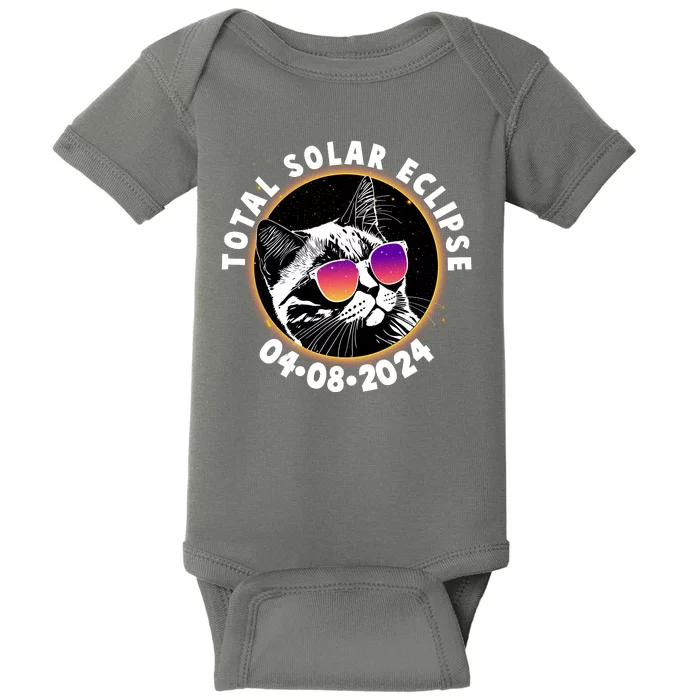 Funny Total Solar Eclipse April 8 2024 Sunglasses Cat Baby Bodysuit