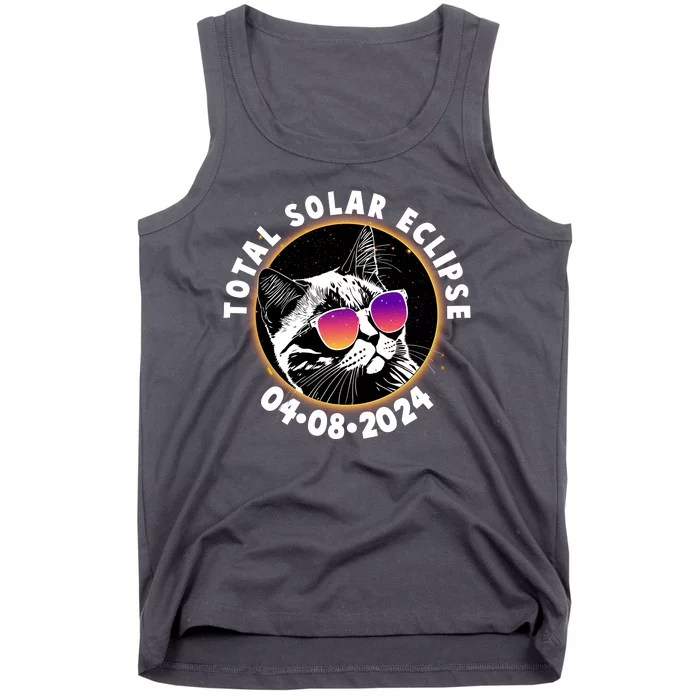 Funny Total Solar Eclipse April 8 2024 Sunglasses Cat Tank Top