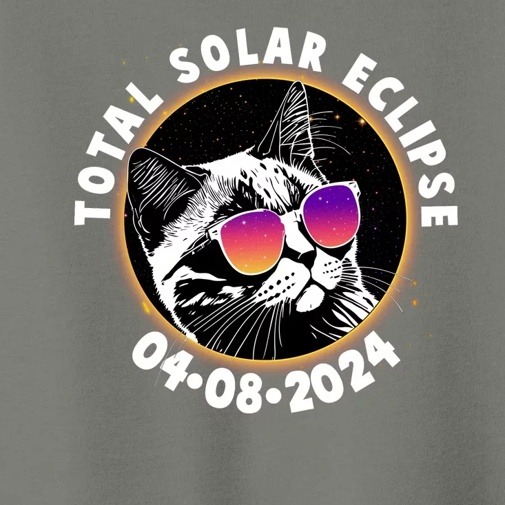 Funny Total Solar Eclipse April 8 2024 Sunglasses Cat Toddler T-Shirt