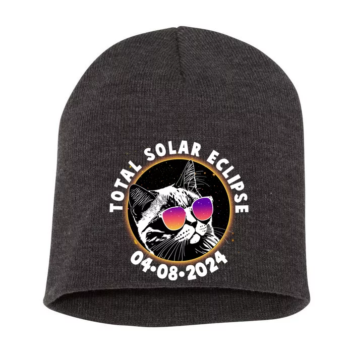 Funny Total Solar Eclipse April 8 2024 Sunglasses Cat Short Acrylic Beanie