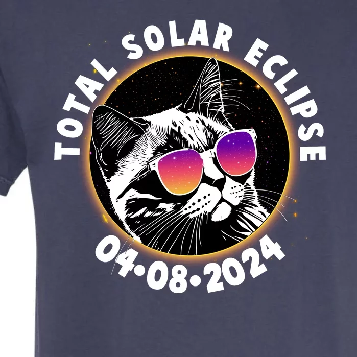 Funny Total Solar Eclipse April 8 2024 Sunglasses Cat Garment-Dyed Heavyweight T-Shirt