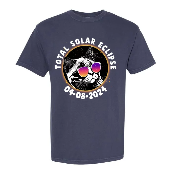 Funny Total Solar Eclipse April 8 2024 Sunglasses Cat Garment-Dyed Heavyweight T-Shirt