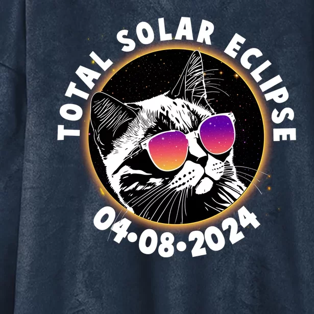 Funny Total Solar Eclipse April 8 2024 Sunglasses Cat Hooded Wearable Blanket