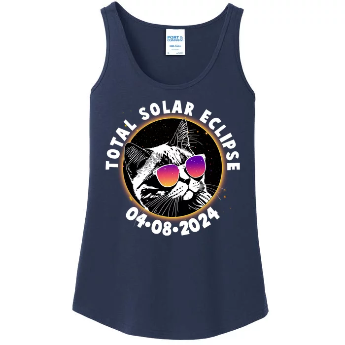 Funny Total Solar Eclipse April 8 2024 Sunglasses Cat Ladies Essential Tank