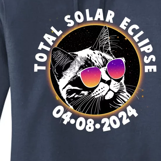 Funny Total Solar Eclipse April 8 2024 Sunglasses Cat Women's Pullover Hoodie