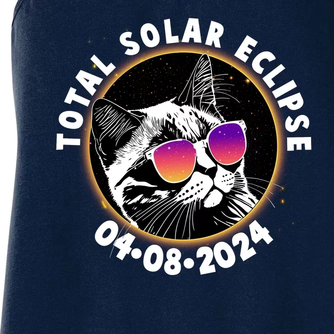 Funny Total Solar Eclipse April 8 2024 Sunglasses Cat Women's Racerback Tank