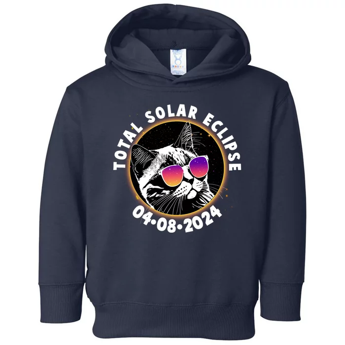 Funny Total Solar Eclipse April 8 2024 Sunglasses Cat Toddler Hoodie