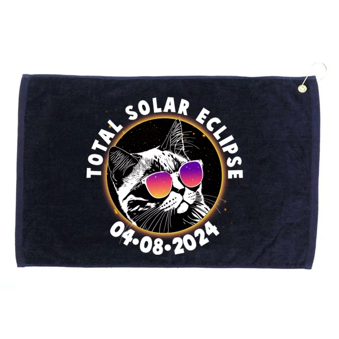 Funny Total Solar Eclipse April 8 2024 Sunglasses Cat Grommeted Golf Towel