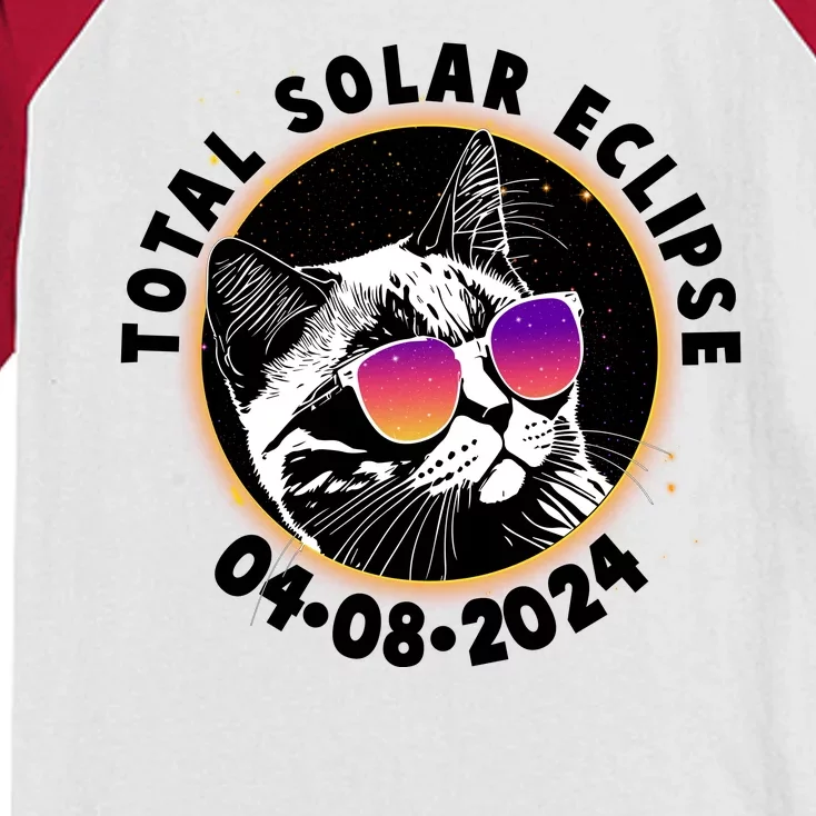 Funny Total Solar Eclipse April 8 2024 Sunglasses Cat Kids Colorblock Raglan Jersey