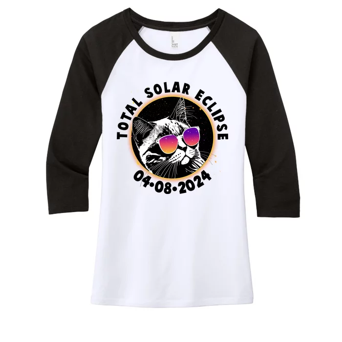 Funny Total Solar Eclipse April 8 2024 Sunglasses Cat Women's Tri-Blend 3/4-Sleeve Raglan Shirt