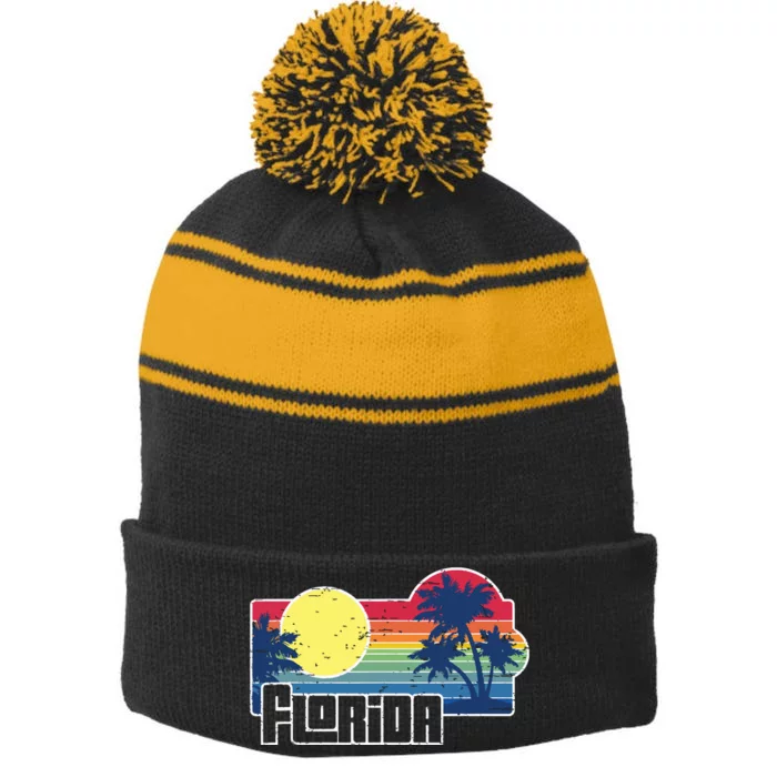 Florida The Sunshine State Florida Vacation Stripe Pom Pom Beanie